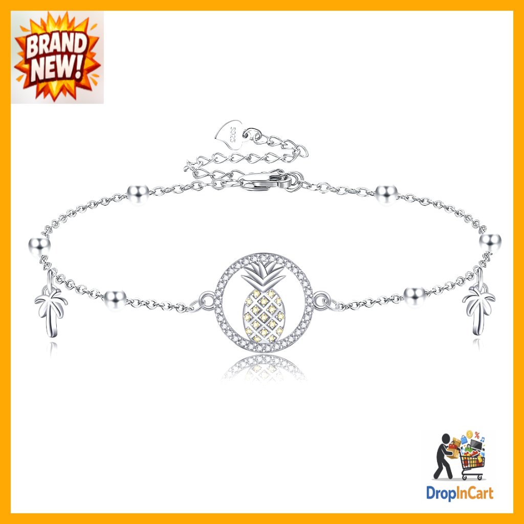 Sterling Silver Adjustable Ankle Bracelet Pineapple Charm Hawaiian Style Jewelry